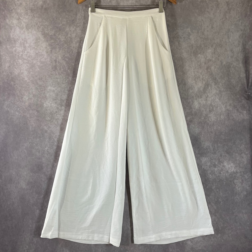 Ripley Rader Wide Leg Pants Women XS White Pleated High Rise Slinky Knit Trouser
